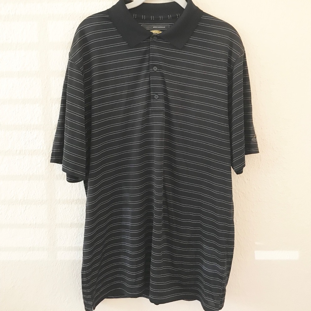 Greg Norman Men’s L Play Dry Black Striped Polo